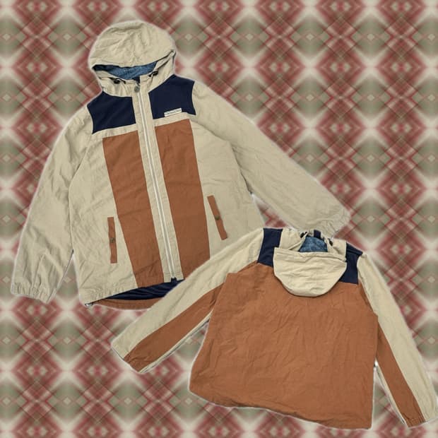 rough 아메카지 배색 아우터 바람막이 봄버 후드 자켓 히피 그런지