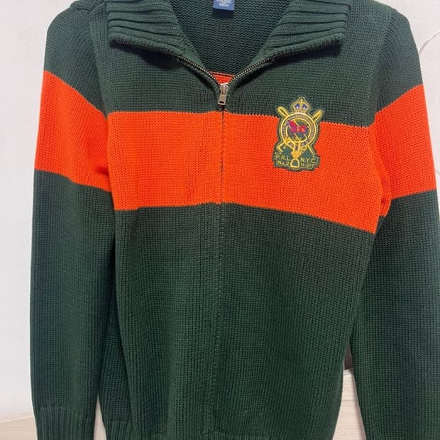 폴로 그린 오렌지 니트집업