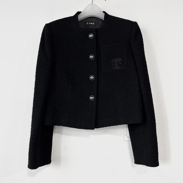 타임 23 엠블럼 트위드 크롭 울 자켓