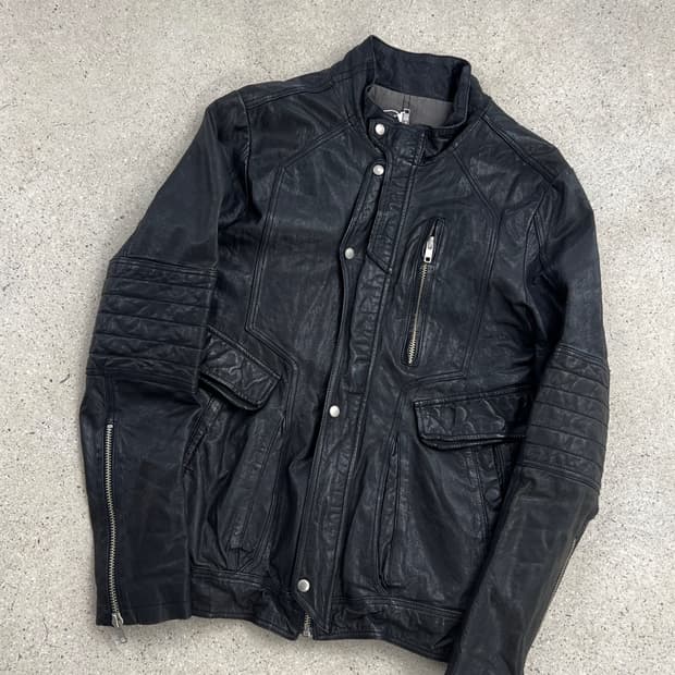 빈티지 램스킨 하이넥 바이커 레더 자켓