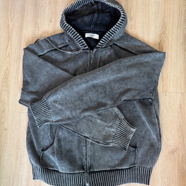 엘무드 피스 다이드 후디 니트 집업 스테인 차콜