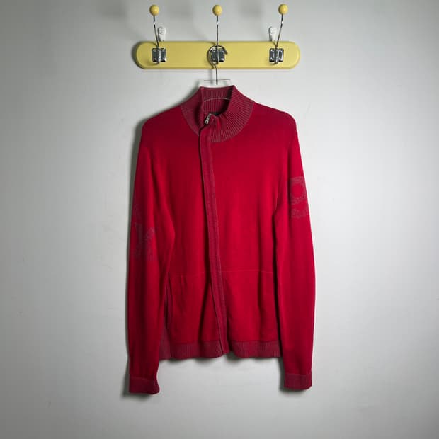 아르마니 익스체인지 레드 니트 집업 자켓 M