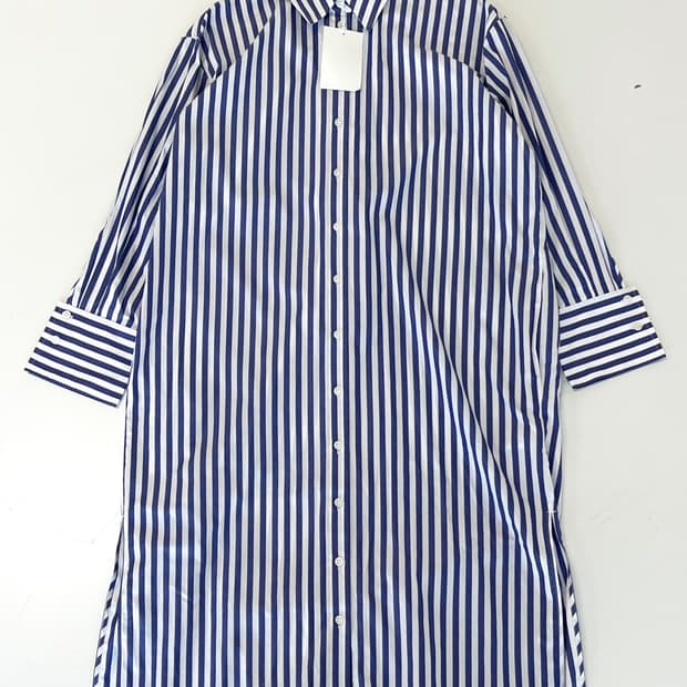 코스 스트라이프 롱 셔츠 블루/화이트 40