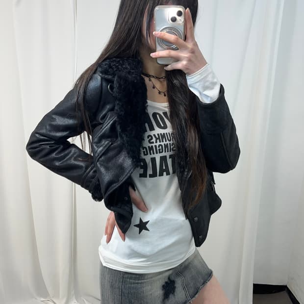 블랙 리얼 램퍼 무스탕