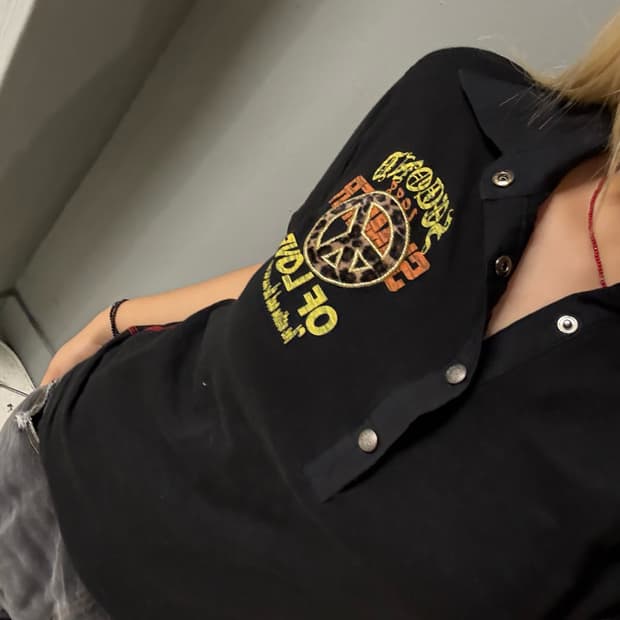 In the attic leopard peace mark top