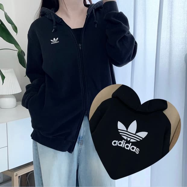 아디다스 블랙 트레포일 투웨이 기모 후집 [ XL ]