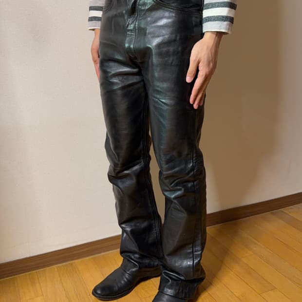 90s 밴슨 레더 탈론 지퍼 카우하이드 팬츠
