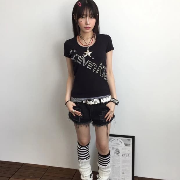 CK Jeans Y2K Rhinestone Black Tee