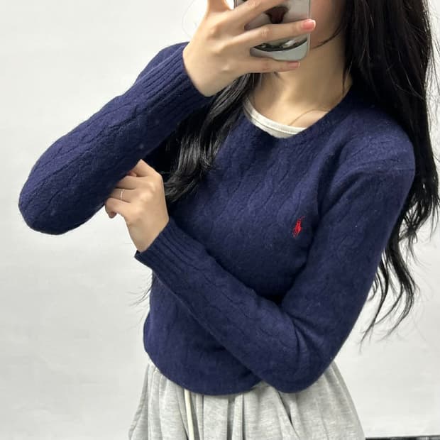 폴로 랄프로렌 네이비 케이블 울 캐시미어 걸즈 크루넥 니트(L)