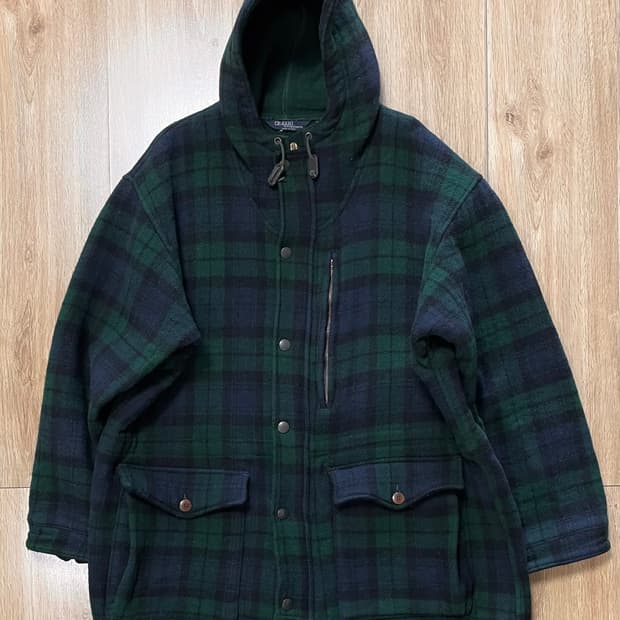 80s-90s Made USA 빈티지 폴로 랄프로렌 블랙와치 패턴 울코트