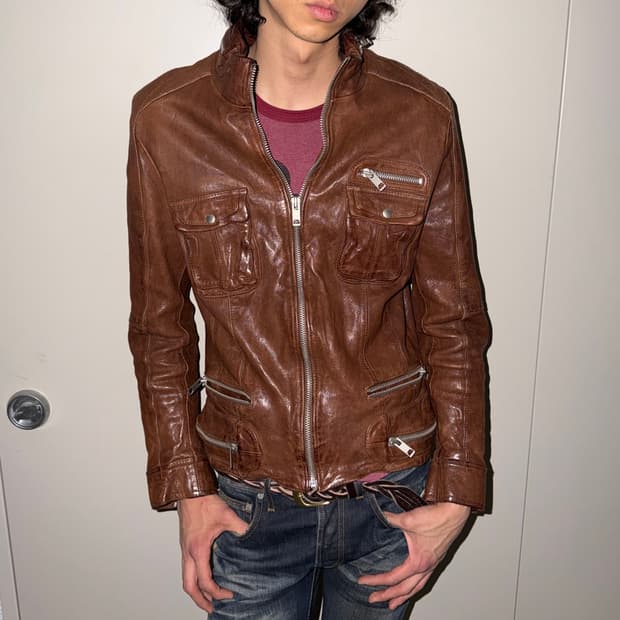 멀티 지퍼 크링클 레더 자켓