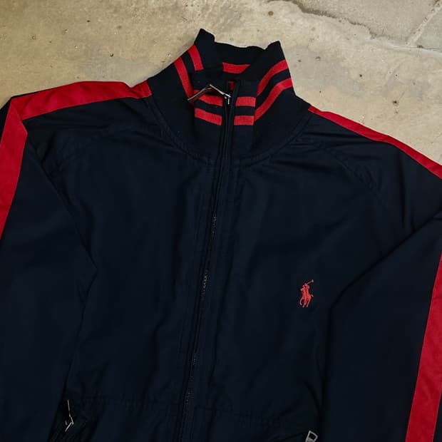 M 폴로랄프로렌 레드 블랙 배색 폴리쉘 자켓