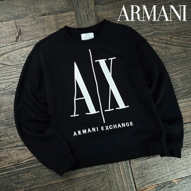 [아르마니] 빅로고 프린팅 오버핏 맨투맨 블랙 P01569