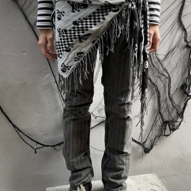 2000s JPN vtg 락시크 그레이 스트라이프 팬츠