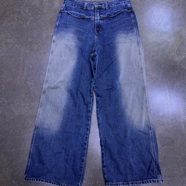 마뗑킴 포 맨 사이드 브러쉬 워시드 와이드 핏 데님팬츠 L