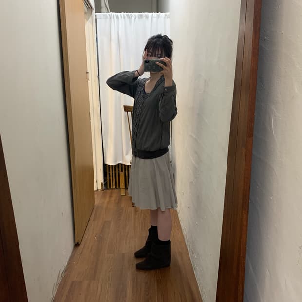 코이세이오 더블 셔링 스커트 그레이 1사이즈