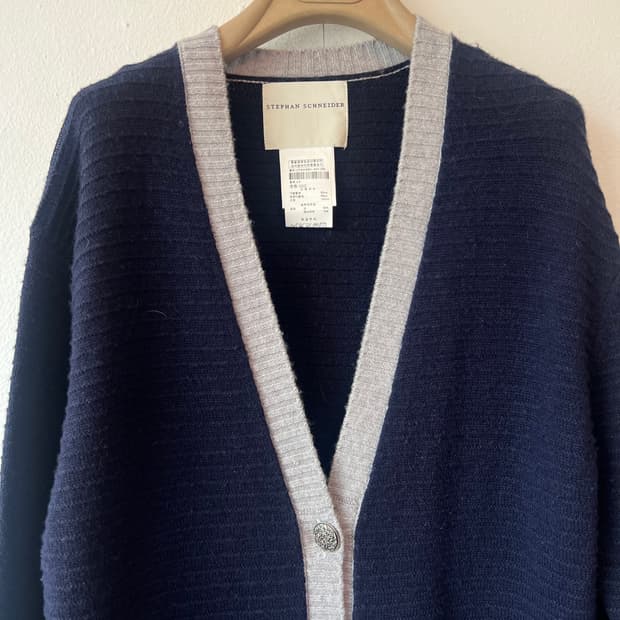 스테판슈나이더 여성 네이비 울캐시미어가디건 브이넥롱가디건