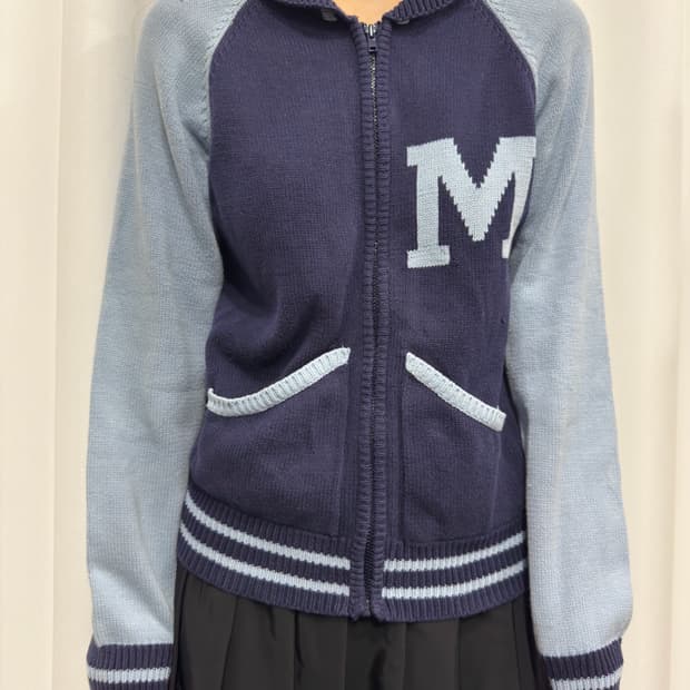 blue knit zipup