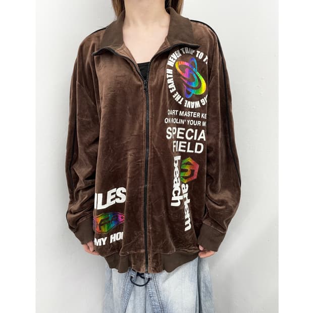 y2k 레터링 벨로아 루즈 집업