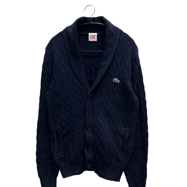 라코스테 라이브 케이블 꽈배기 숄 카라 니트 네이비