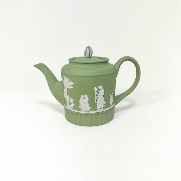 [영국엔틱] (레어)웨지우드 제스퍼웨어 미니어쳐 도자기 티팟_ 세이지그린