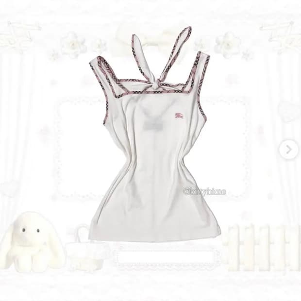 버버리 블루라벨 핑크 노바체크 슬리브리스