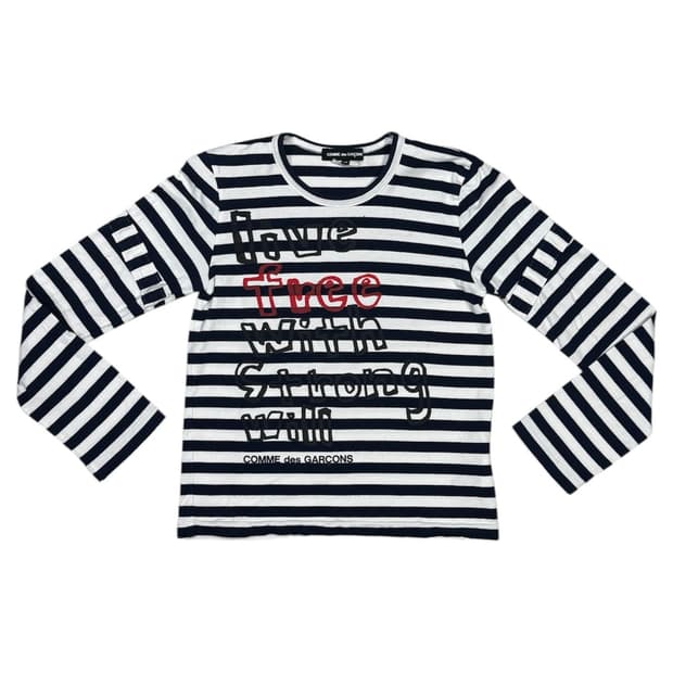 015 꼼데가르송 자유로운 삶 강인한 의지 스트라이프 롱슬리브 티셔츠
