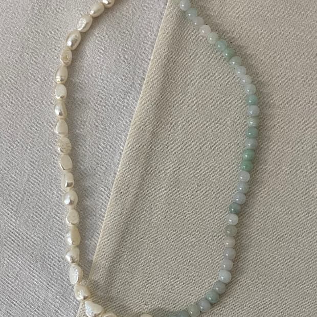 담수진주&옥 목걸이(silver)