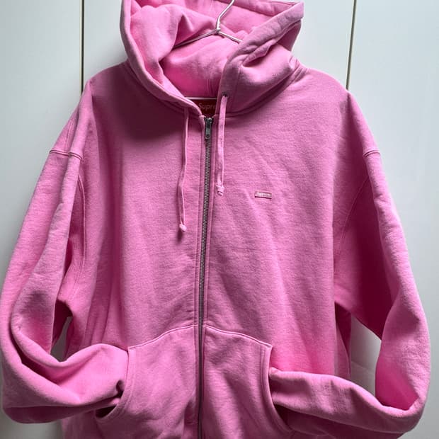 슈프림 스몰 박스 로고 후드집업 핑크