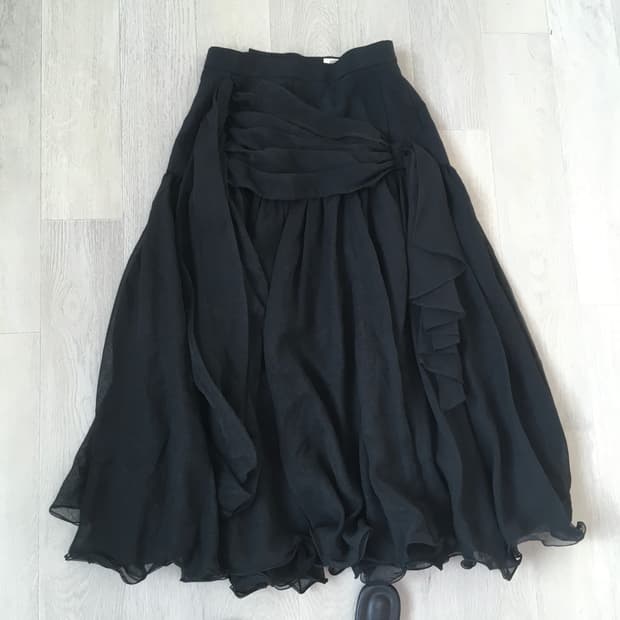 jpn vintage black ruffle long skirt