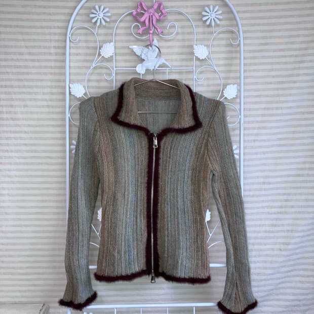 빈티지 브라운 민트 그라데이션 집업 y2k 스트릿 갸루 펑키 448