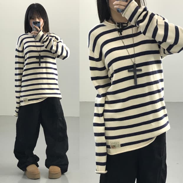 폴로진스 스트라이프 니트