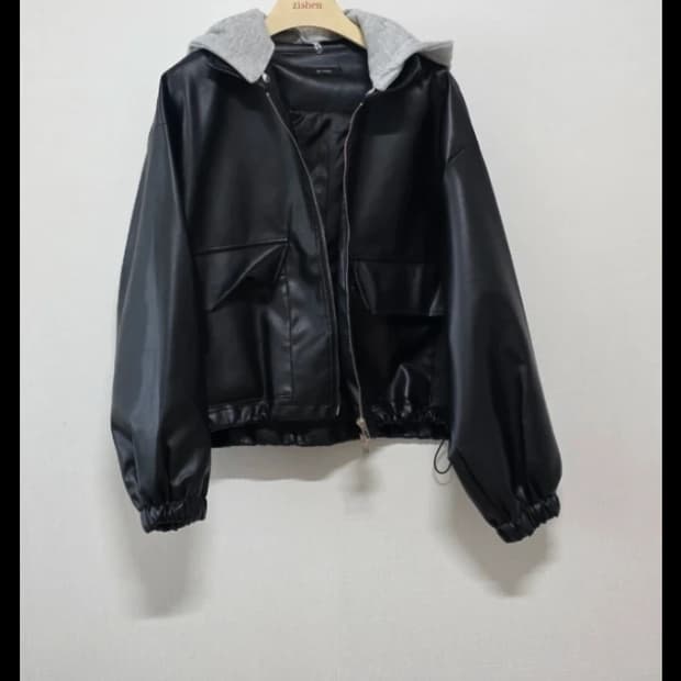 인조가죽 후드 자켓