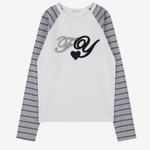 팬시클럽 FY 패치 스트라이프 레글런 티 화이트