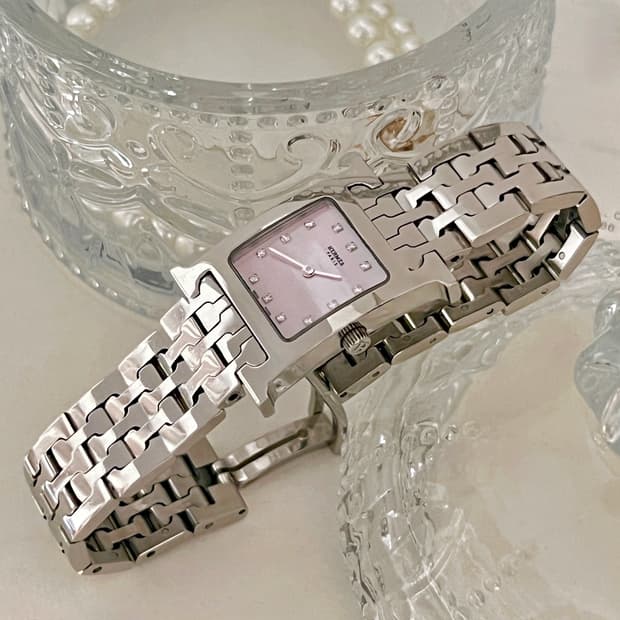 에르메스 12p 다이아 핑크 쉘 H 아워 시계 /정품감정.케어