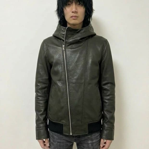 헬무트랭 00ss 아카이브 닌자 후드 사선 집업 램스킨자켓