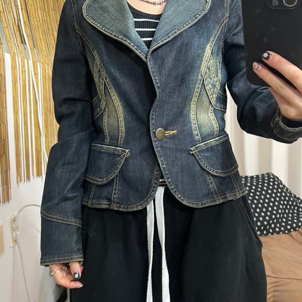 슈가켓 원버튼 데님 블레이저 자켓