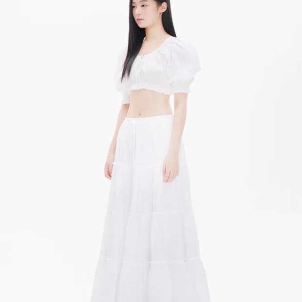 유희 FRILL DETAILED MAXI SKIRT WHITE