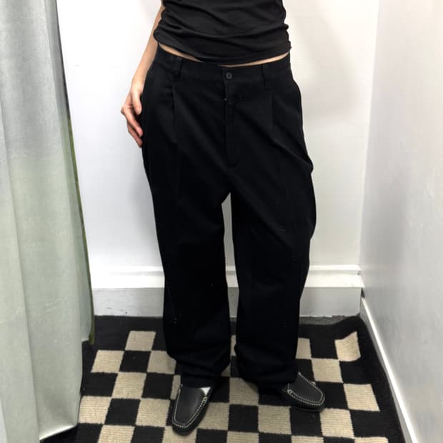 로렌 랄프로렌 블랙 코튼 핀턱 슬랙스