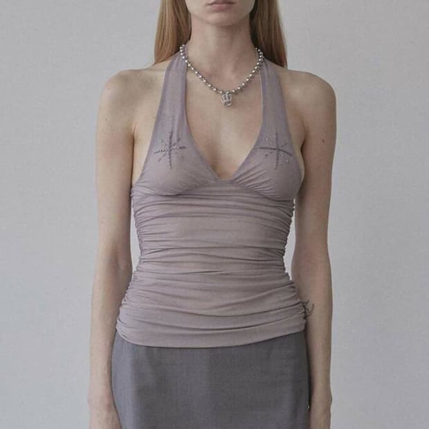 스컬프터 Beaded Mesh Halter Top 매쉬 홀터 탑