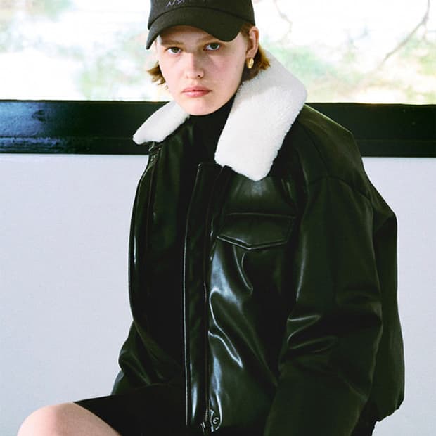 온앤온 정채연 퍼카라 레더 구스다운 블랙