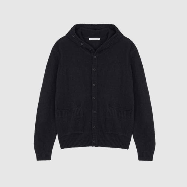 [L] 서피스에디션 BUTTON-UP HOODED KNIT BLACK