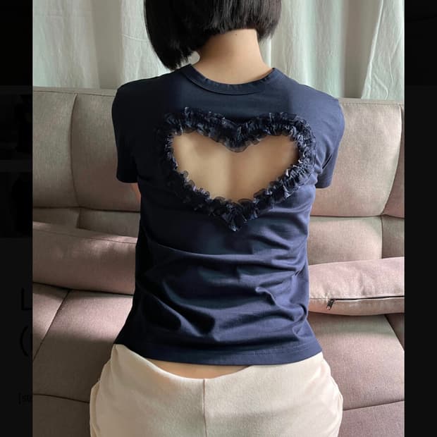 동은 dongeun 레이스 하트 티셔츠 네이비 lace heart t
