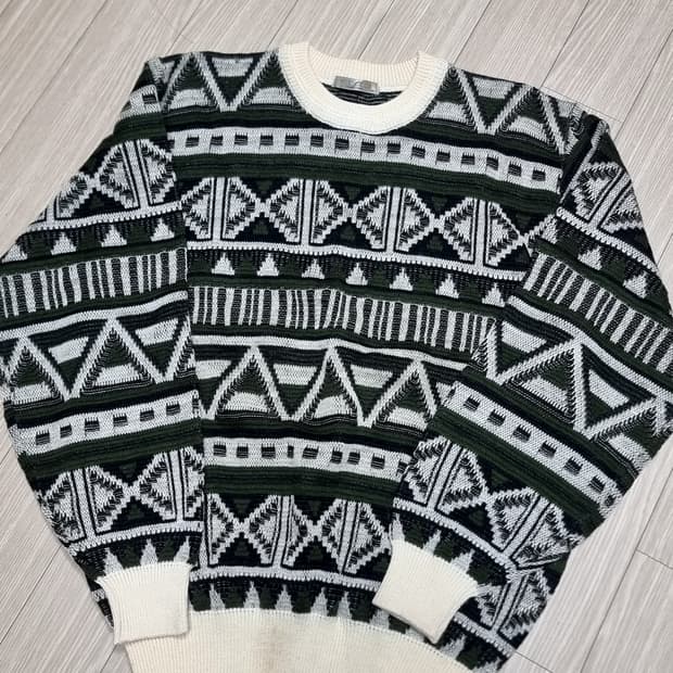 WIX CLUB 빈티지 패턴 니트 그린/아이보리(100,105)