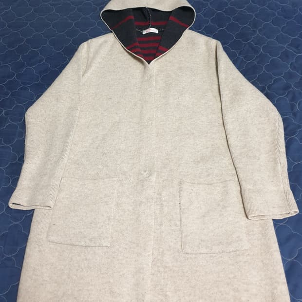 (빈티지) 화이트호스 울혼방 롱 후드 니트 아이보리 (F)