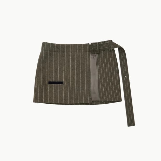 아모멘토 스트라이프 브라운 벨트 스커트
