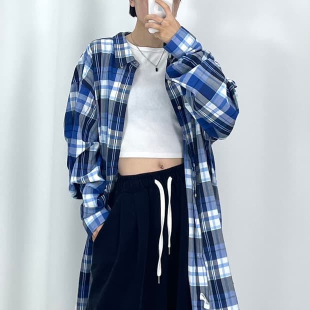 [4XL]POLO 블루체크 긴팔 셔츠