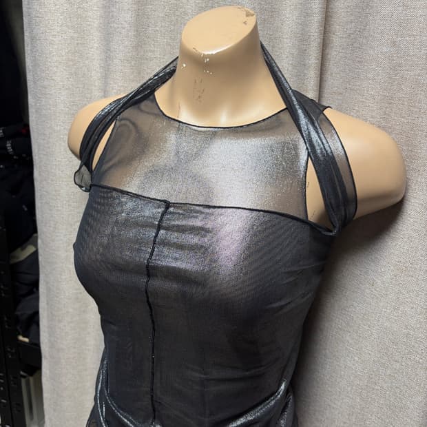 Sheer Mesh & Metallic Layered Halter Top
