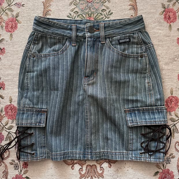 Striped Washing Cargo Skirt Blue/Wasabi