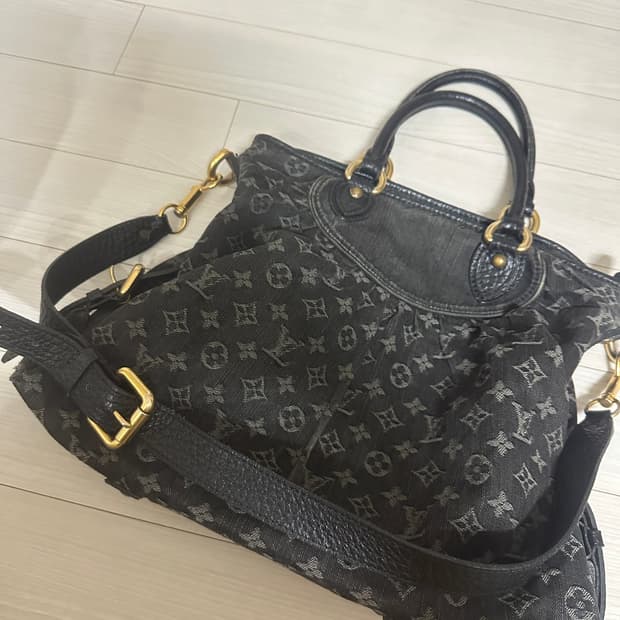 루이비통 빈티지 데님 모노그램 숄더백 블랙